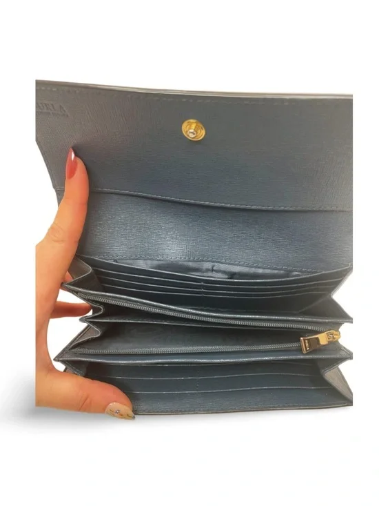 Furla Dark Gray Leather Continental Wallet Snap Closure Textured Minimalist - Picture 11 of 16